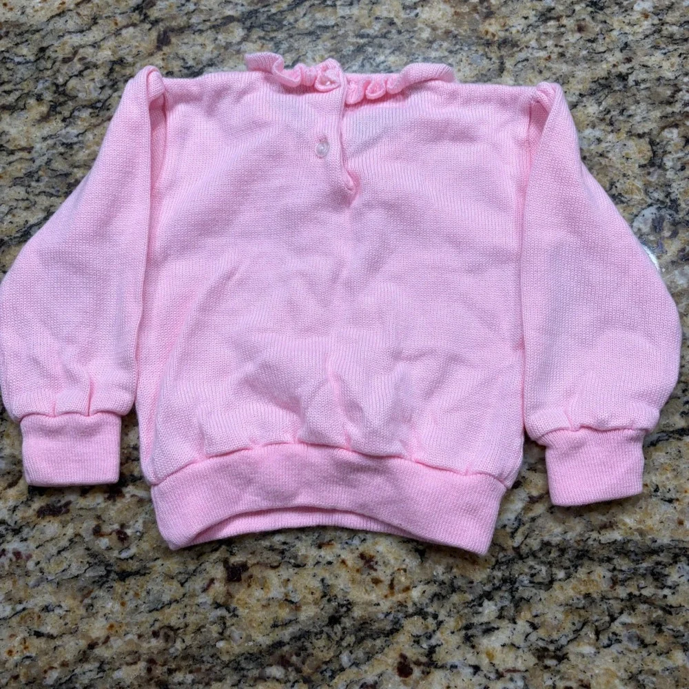 Vintage Tiny Town Pink Knit Ruffle Collar Sweater Lace Bows Kids Size 18 Months